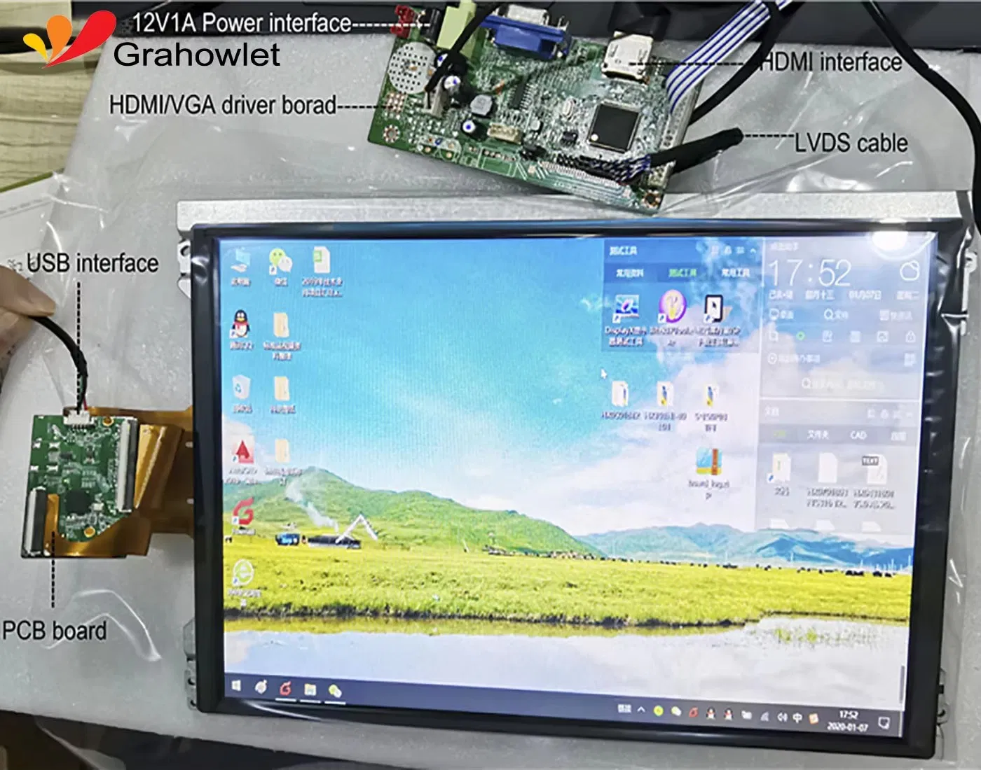 12 tumma Raspberry Pi berandi skjár LCD skjálvti til snild heimasjálvvirkan